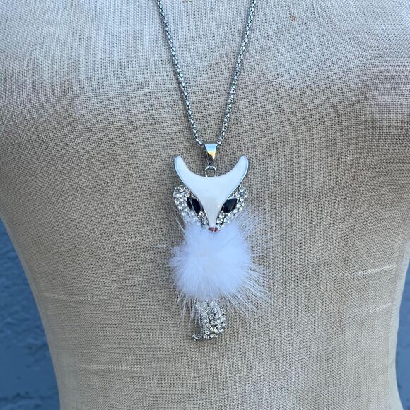 Vintage Fox Necklace Articulated pendant 90s y2k Quirky Statement Jewelry - Picture 1 of 10